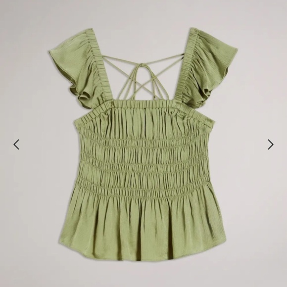 NEW Ted Baker Alovia Smocked Top With Lace Up Back size 2 med - Picture 3 of 14